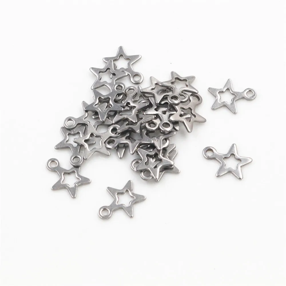 30pc/lot Hollow Charms 316 Stainless Steel five-pointed star Hollow Cute for necklace pendant charms diy jewelry making