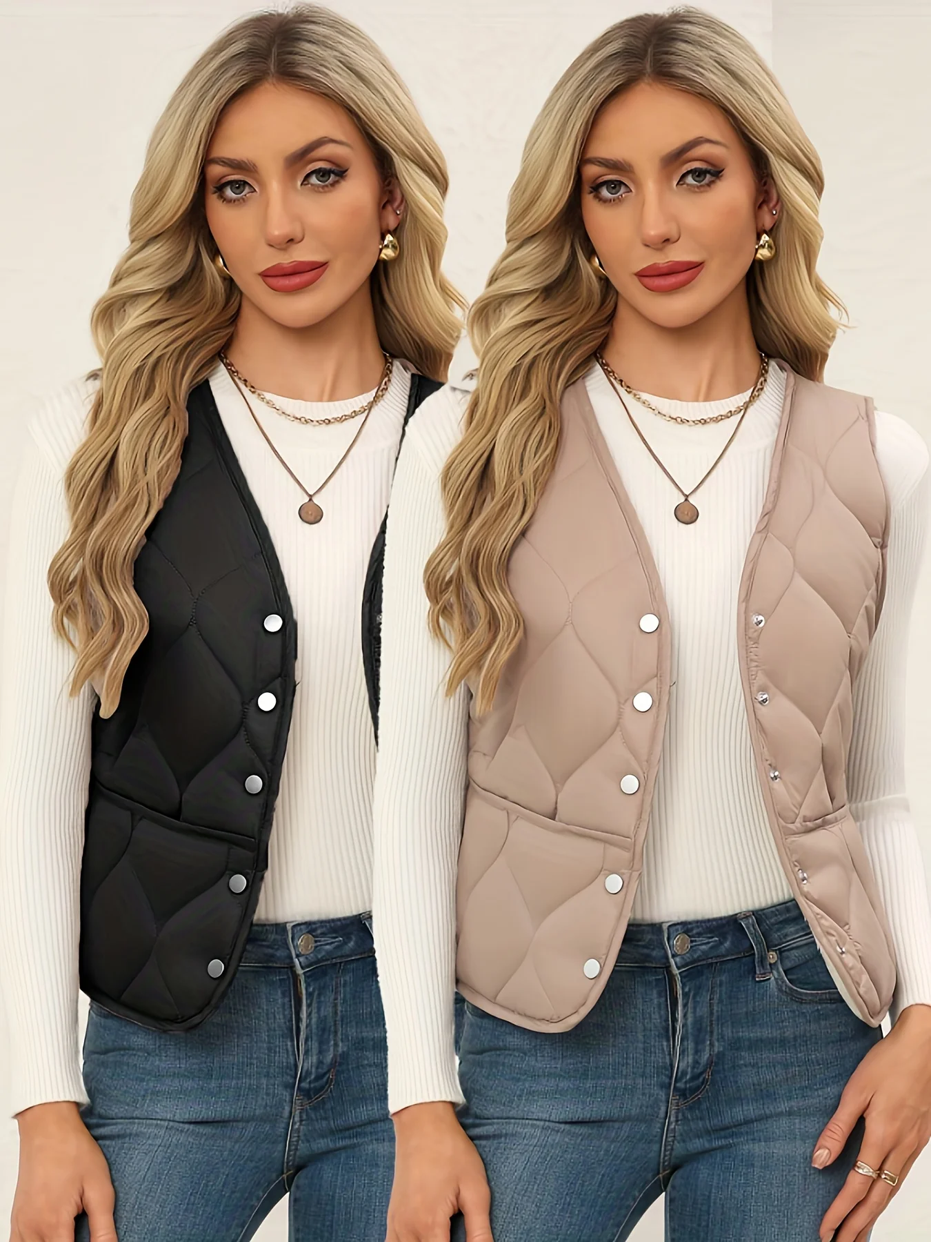 

A black and khaki two-piece thick and warm inner vest jacket for women in winter