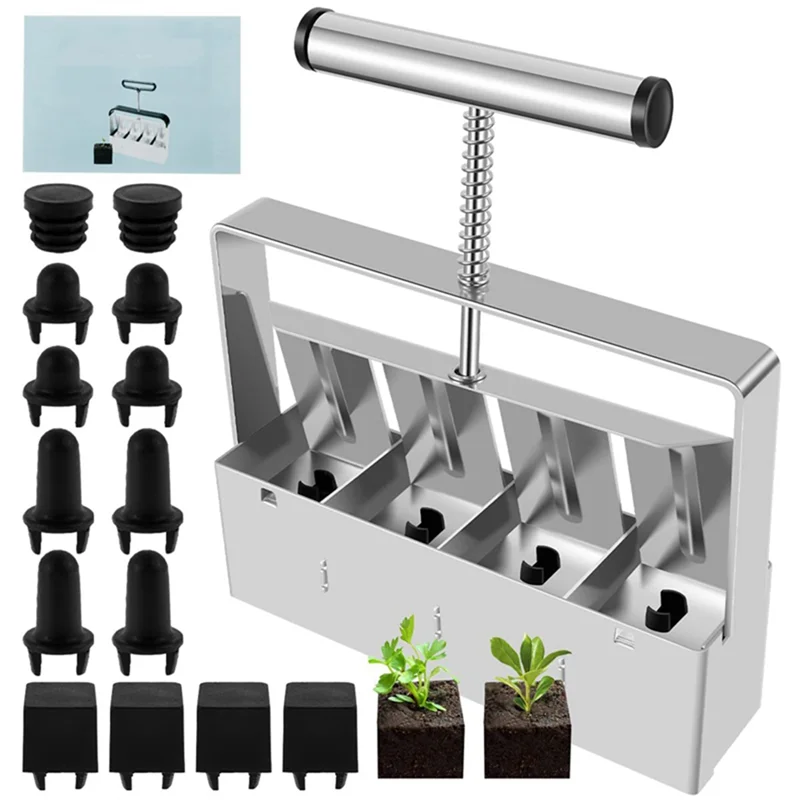 

Handheld Seedling Raising Machine Manual Soil Block Maker Soil Stopper with Comfortable Handle 4-Hole Soil Stopper