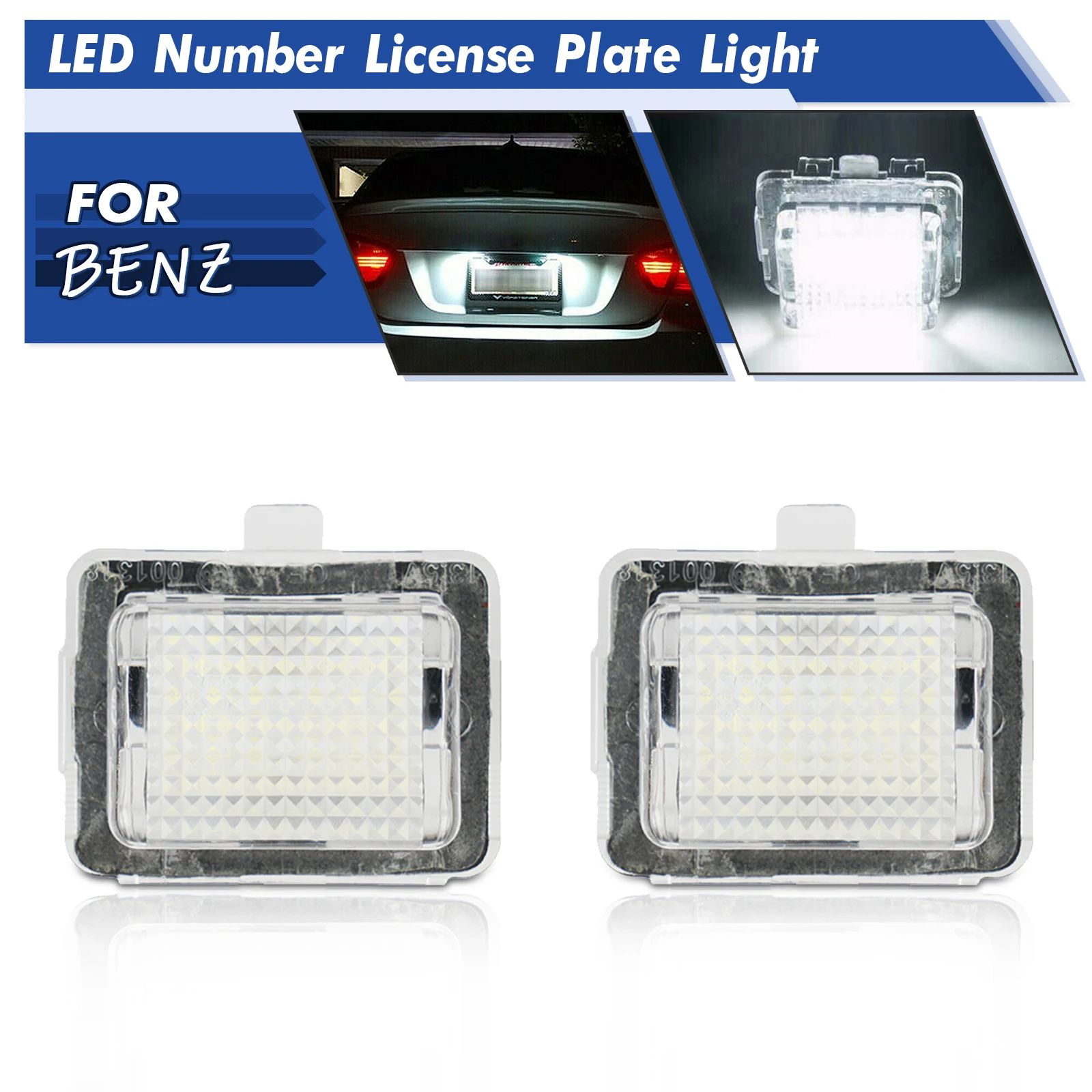 

2PCS LED License Number Plate Light Lamp Error Free For Mercedes-Benz W221 C216 W204 W212 LED License Plate Lamp 6500K White 12V