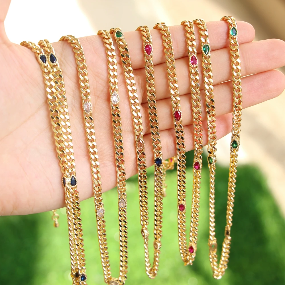 5PCS, Gold Color Drop CZ Zircon Choker Necklace Luxury Collars Dainty Copper Link Chains Bijoux Jewelry