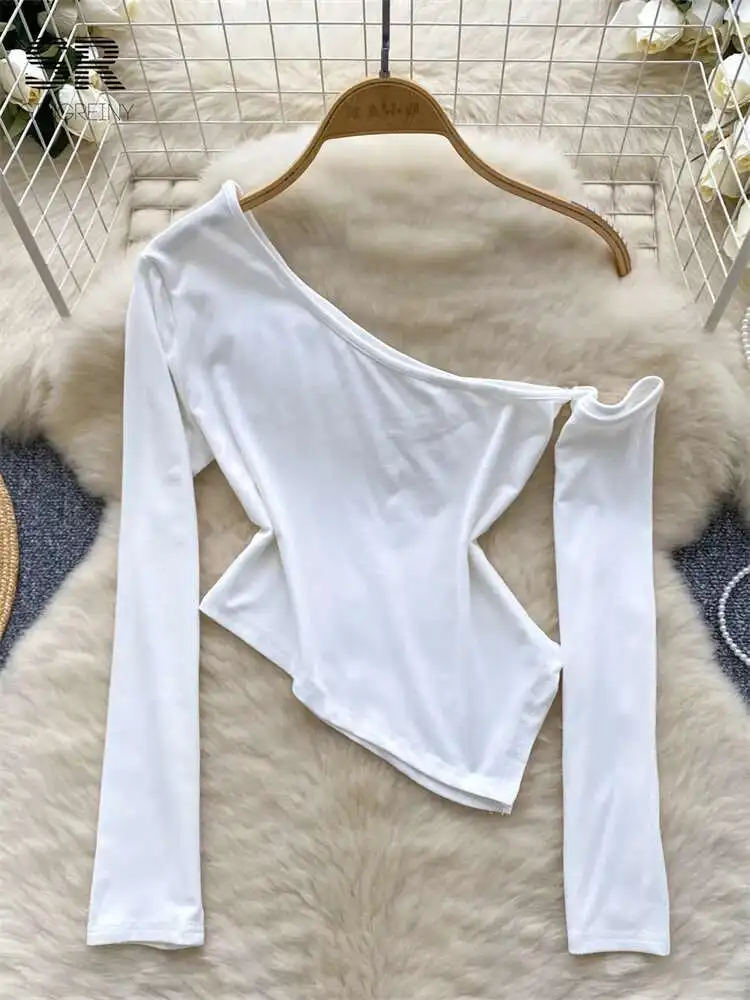 

BabYoung Sexy Y2k Tops Women Skew Collar Backless Long Sleeves Solid Fashion Streetwear Skinny Irregular Ins Hotsweet Blouse