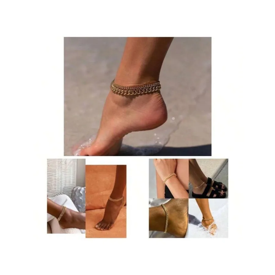 

Gold Ankle Bracelets Women 14K Gold PlatedSilver Anklets Women Waterproof Minimalist Cuban Link Anklets Set Dainty Layered Ankl