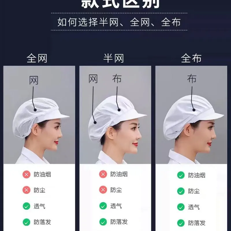 Food Factory Workshop Work Cap, Catering Canteen Kitchen Chef Hat, Dustproof Oil-proof Breathable Mesh Cap