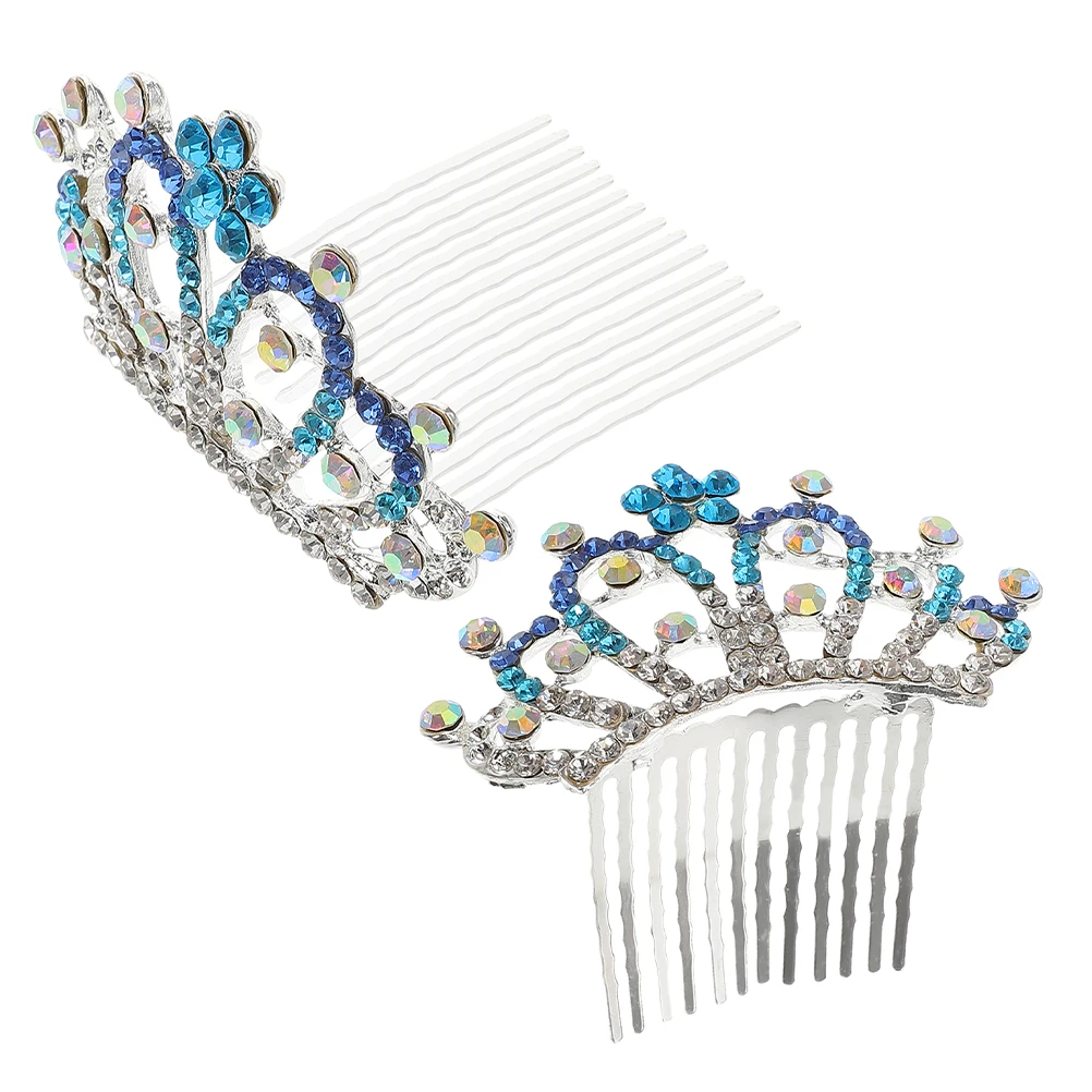 

2pcs Rhinestone Tiara Hair Comb Crown Mini Ornament Gradient Color Elegant Updos Accessories Women Girl Tiaras Sturdy Materials