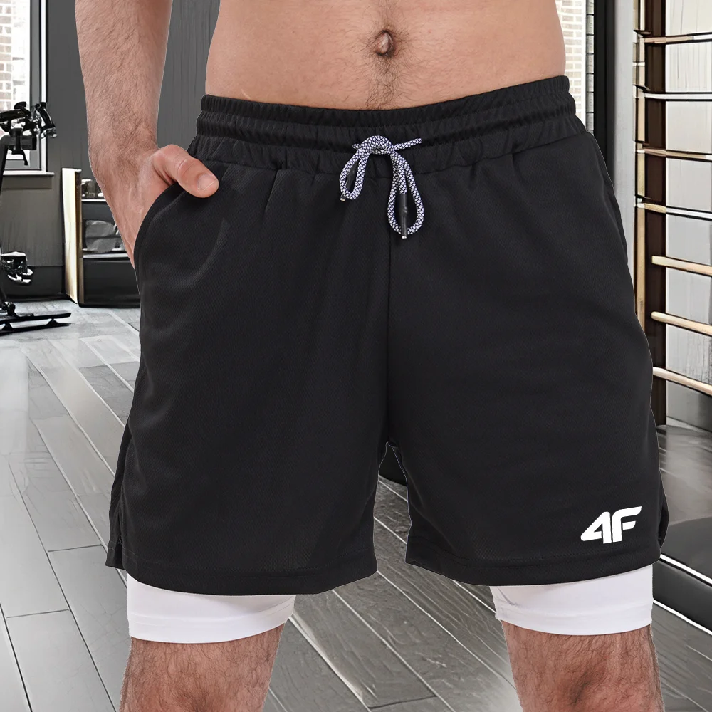 

Men's breathable double-layer shorts, quick drying sports shorts, suitable for training straight leg running, summer trend