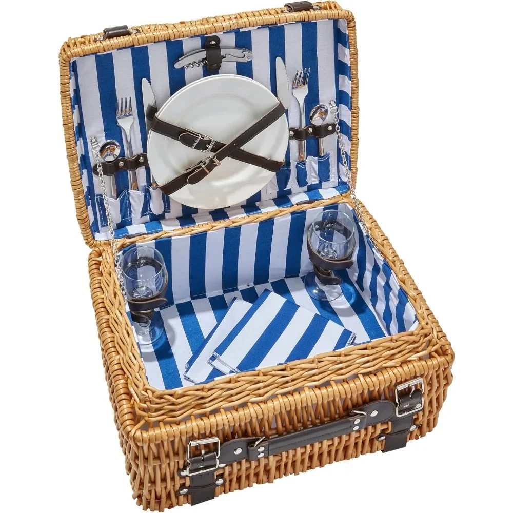 Picnic Basket Set for 2 - Complete Utensils and Dinnerware Included