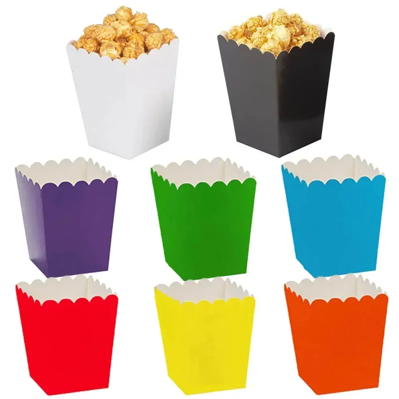 12Pcs Popcorn Box Disposable Solid Color Paper Boxes For Snack Candy Cookies Packaging Food Tub Birthday Wedding Party Supplies