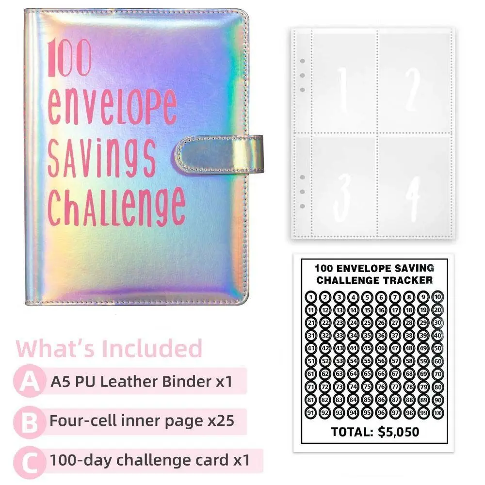 A5 Size Challenge Budget Binder Envelope 100 Day 100Envelopes Challenge Notebook Loose-Leaf Binder Durable