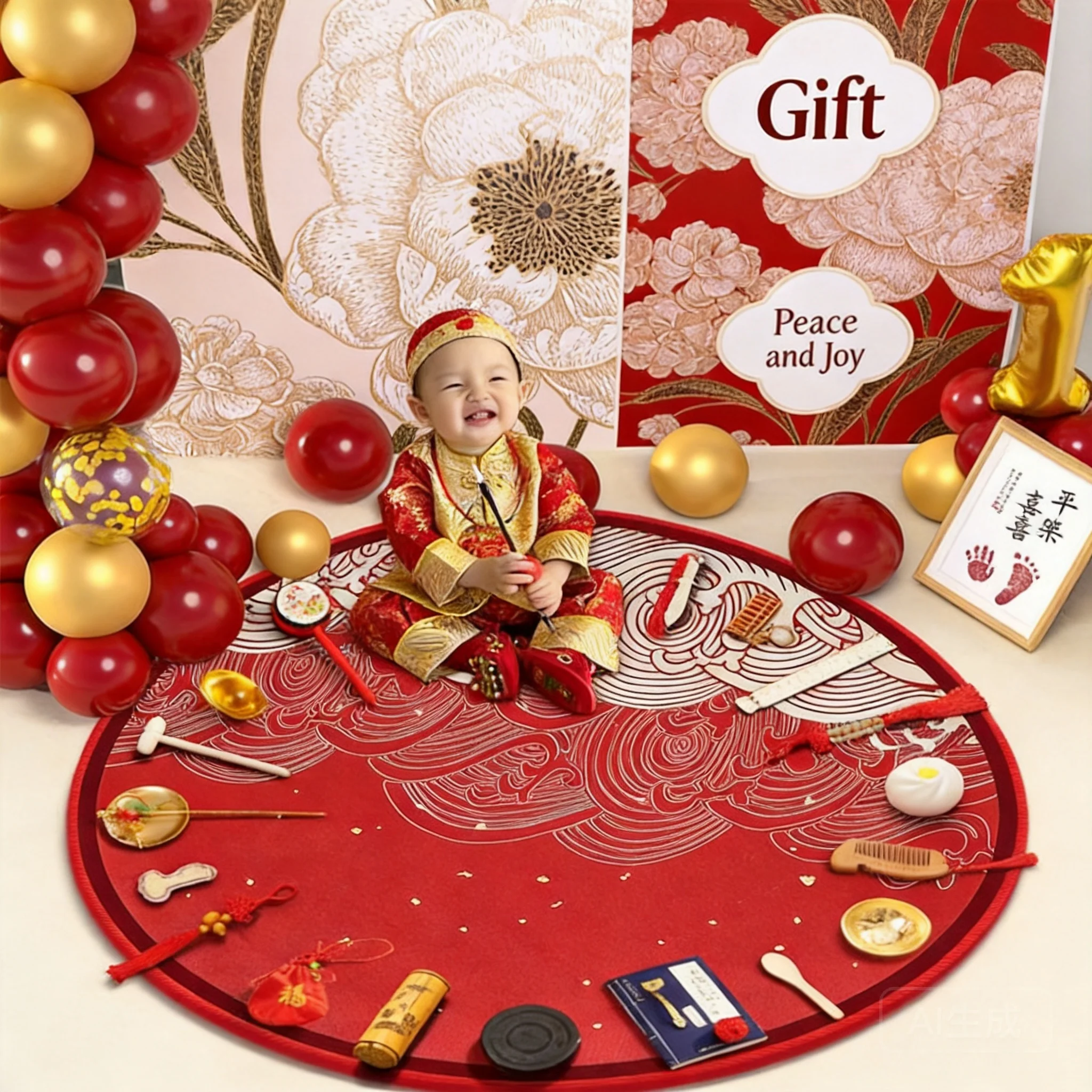 Traditional Chinese Style Baby First Birthday Zhuazhou Kit Lucky Gift For Boys Girls 1 Year Old Catch Week Ceremony Party Decor
