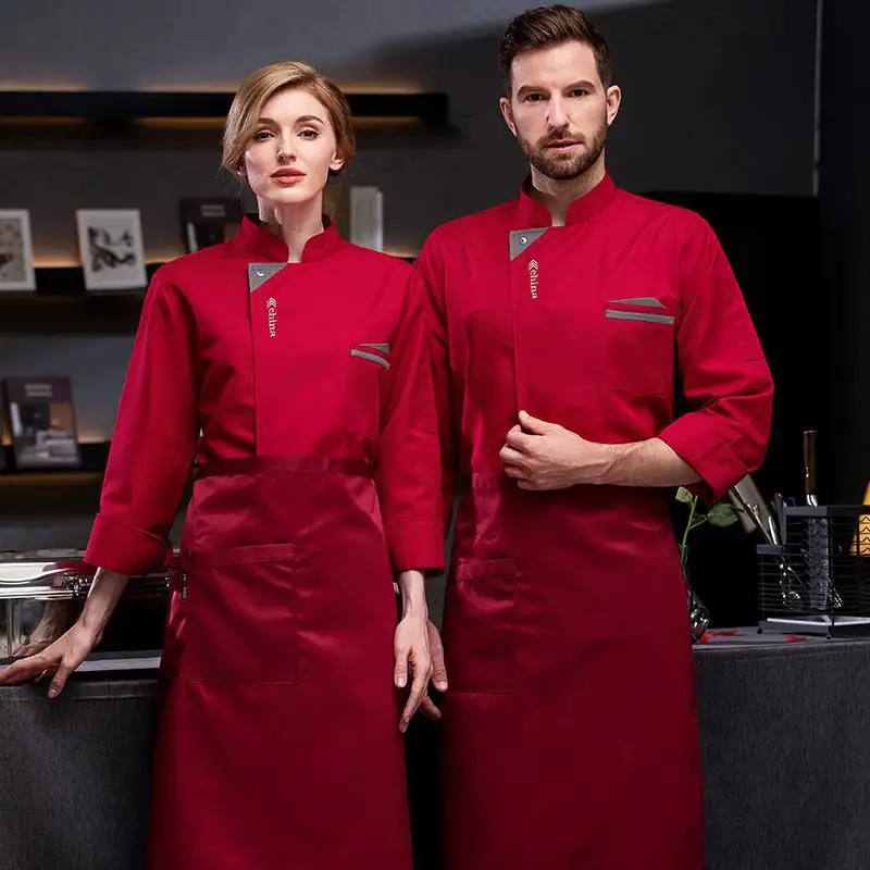 Chef Overalls แขนสั้นฤดูร้อนไวน์ร้านอาหาร Ding ห้องครัวอาหาร Breathable Chef Uniform แขนยาวผู้ชาย