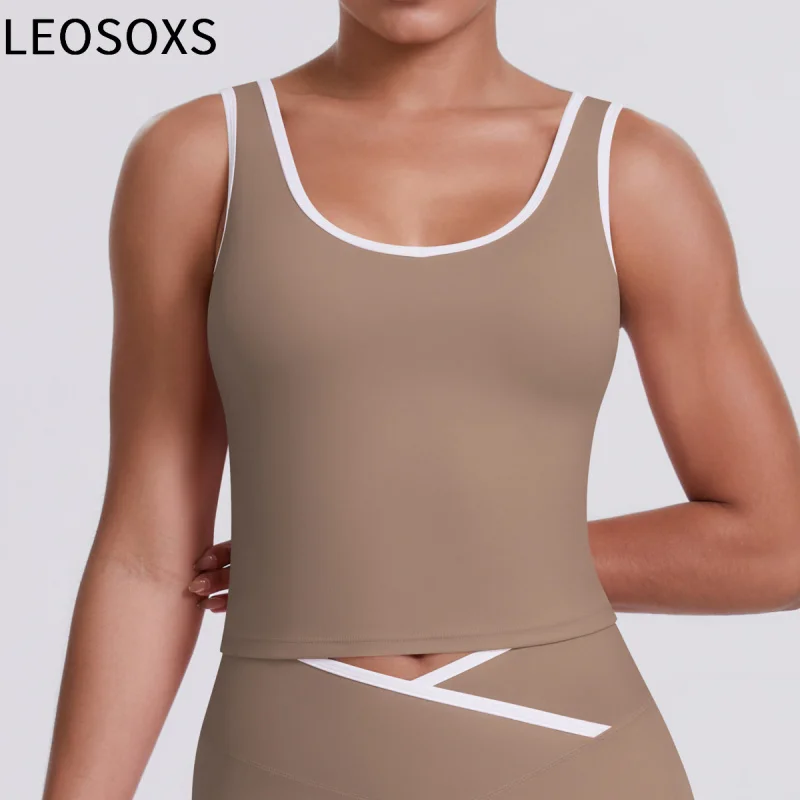 

LEOSOXS S-XL Seamless Double-Sided Brushed Tight-Fitting Breathable Long Sports Vest Running Gym Outdoor Fitness Yoga Women Top