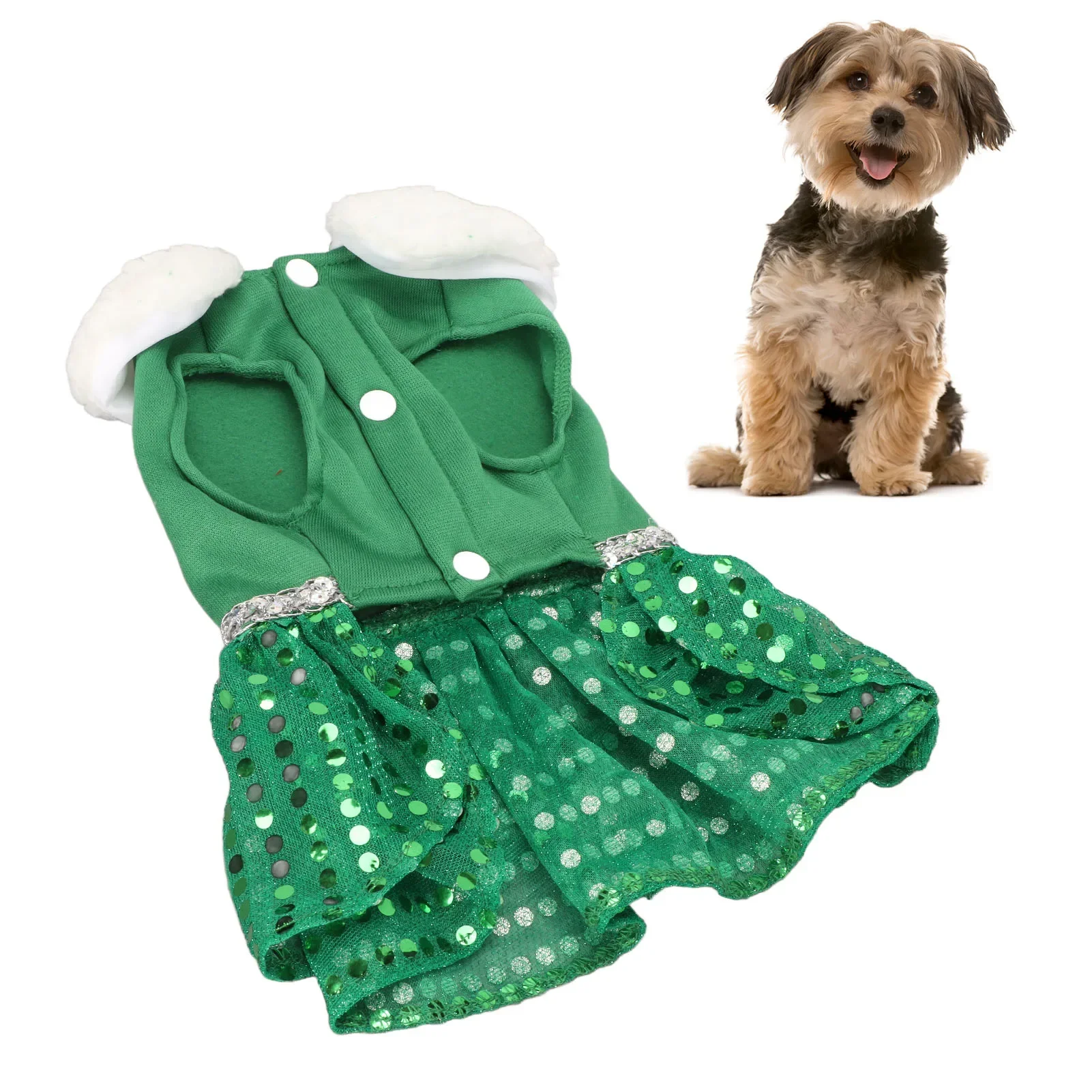 Green Pet Christmas Dress Soft Breathable Warm Cute Fashionable Dog Party Clothes For Small Medium Dogs