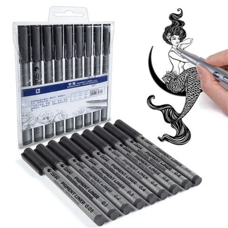 Imagem -02 - Waterproof Art Marcadores Escova Pen Pintura Desenho de Linha Preto Fine Tip Esboço Canetas Pigmento Liner Art Supplies Pcs por Lote