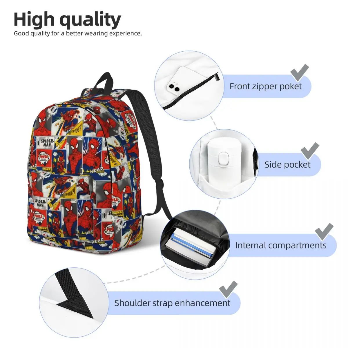 Custom Superhero Canvas Backpack for Men Women School College Student Bookbag Fits 15 Inch Laptop Spider Man Collage Bags