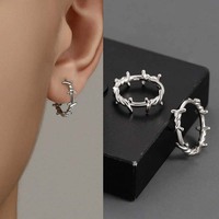 Punk Silver Color Thorns Hoops Earrings For Men Irregular Unisex Piercing Hoop Earring Simple Circle Kpop Drop Earrings Jewelry