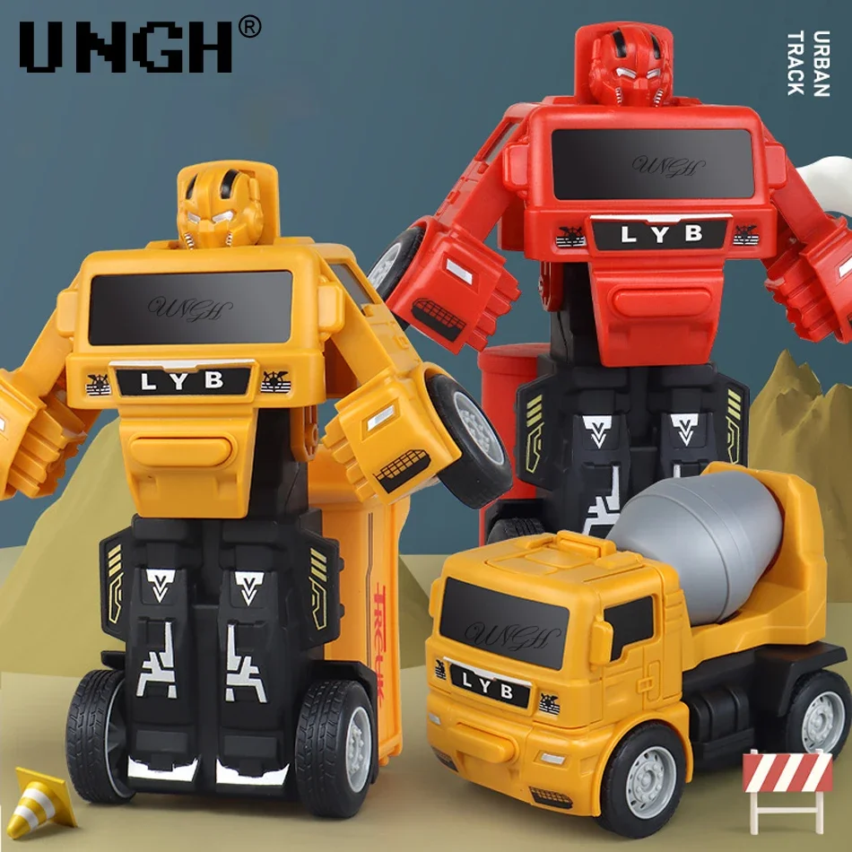 UNGH 15CM Fire Fighting Deformation Robot Transformation Car Engineering Crane Inertial Truck Toys for Children Boy Kids Gift