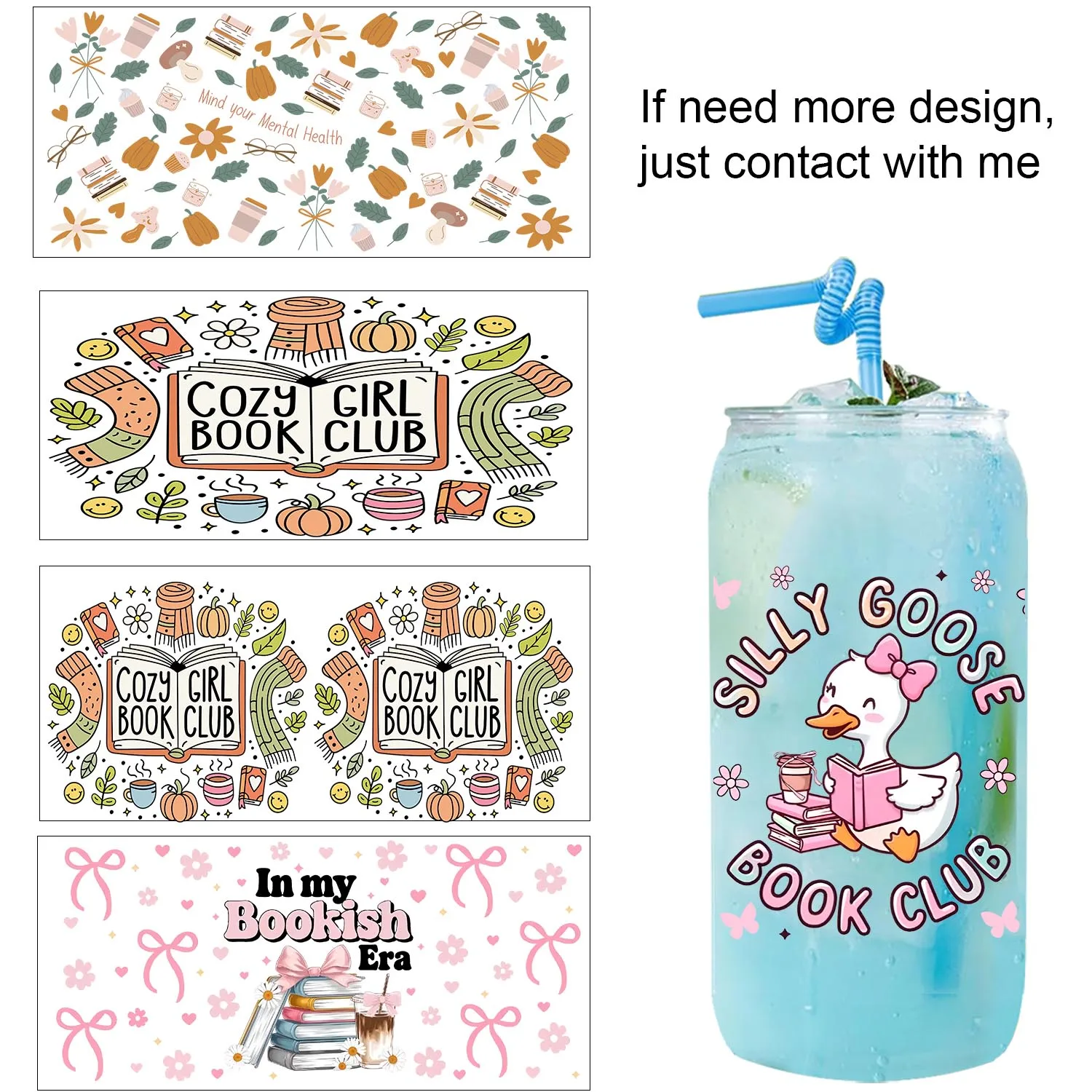 Reading Series easy peel waterproof Party DIY Decals 3D transfers uvdtf tumbler seal stickers 16oz uv dtf cup wraps