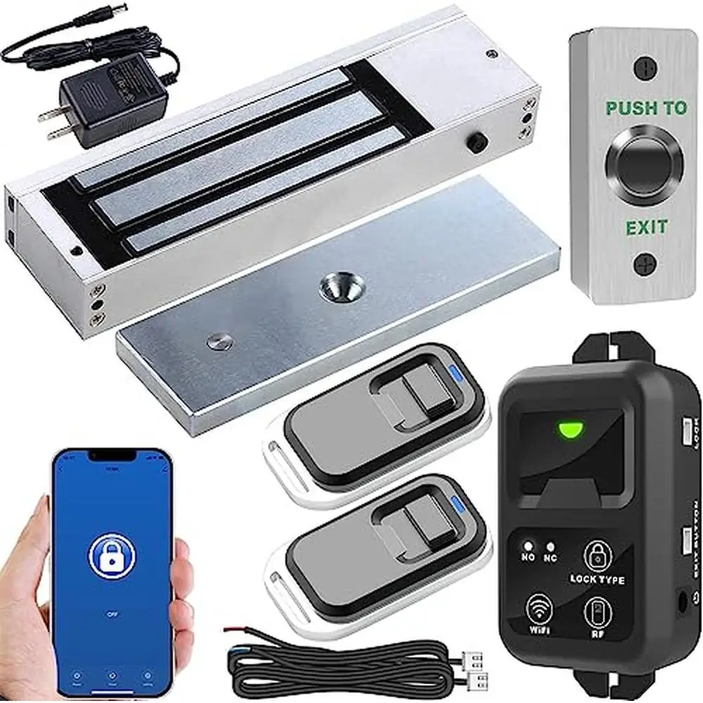 Indoor 1200lb Electric Magnetic Door Lock Kit System Remote Smartphone Control WiFi RF Share Timing Function Exit Button Kit