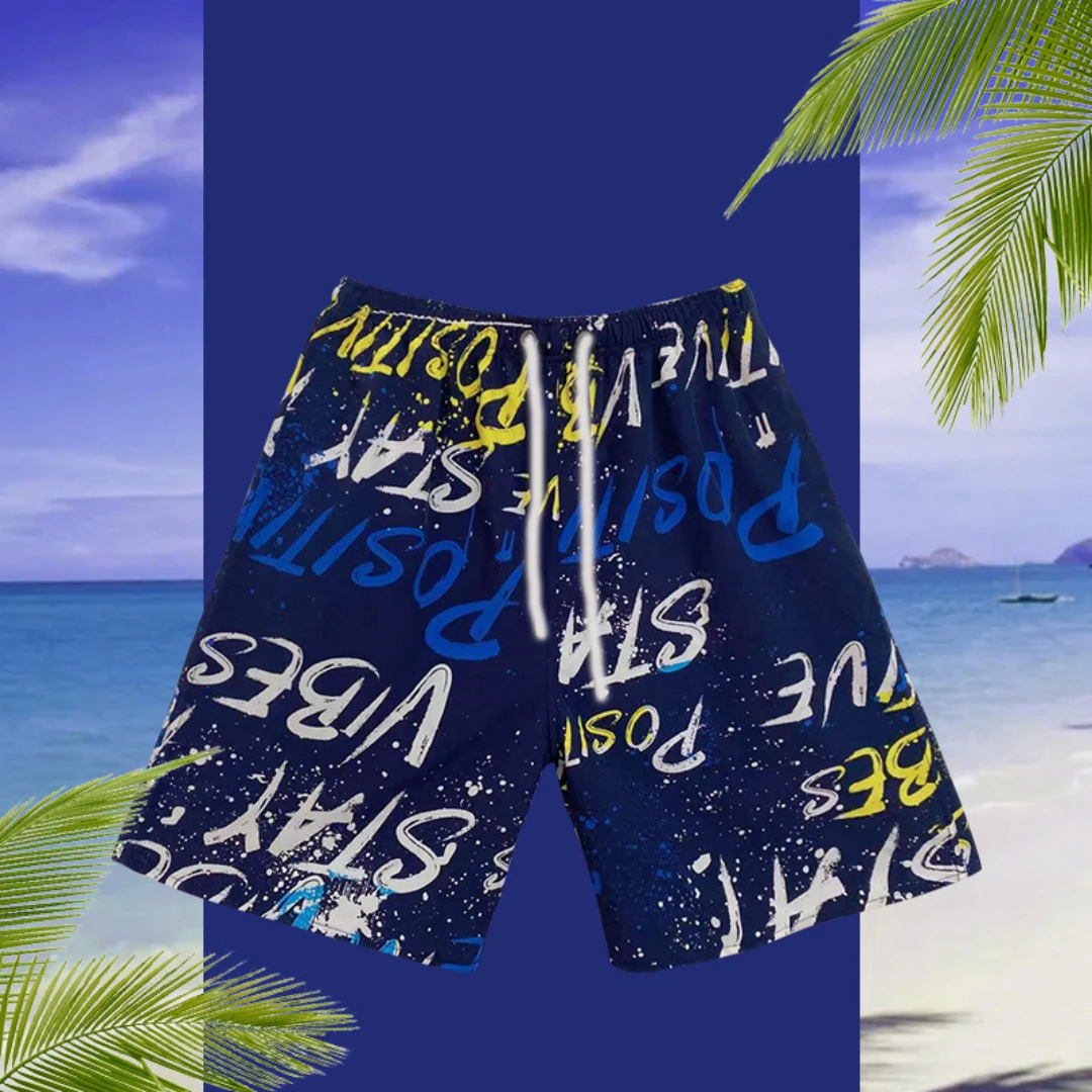 

Letter Print Fashion Loose Motorcycle Ride Men's Shorts Motorcycle Race Breathable Quick Drying Summer Vacation Beach Pants