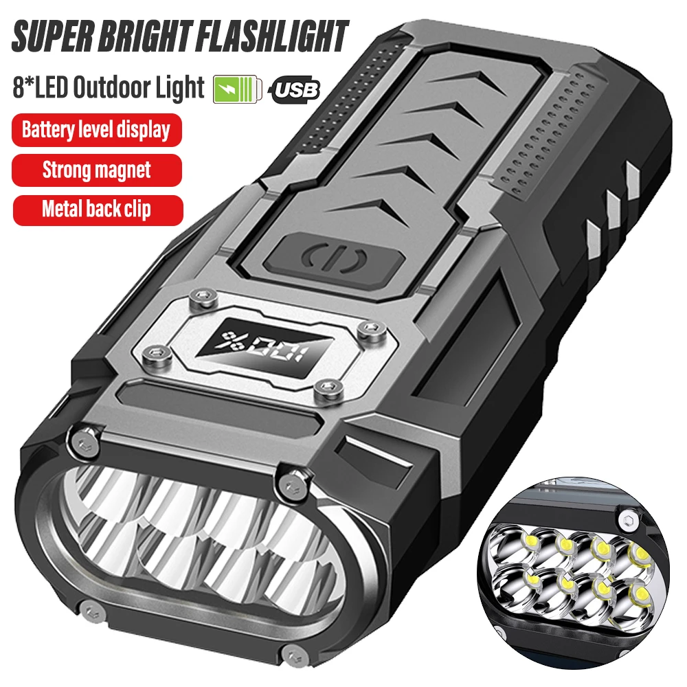 Super Bright LED Flashlight Rechargeable Torch Portable Work Light Outdoor Camping Light with High Brightness COB Side Light