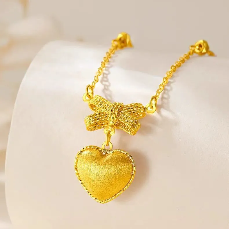 

9999 24K real gold Love bow necklace gold collarbone chain new Valentine's Day gift to girlfriend