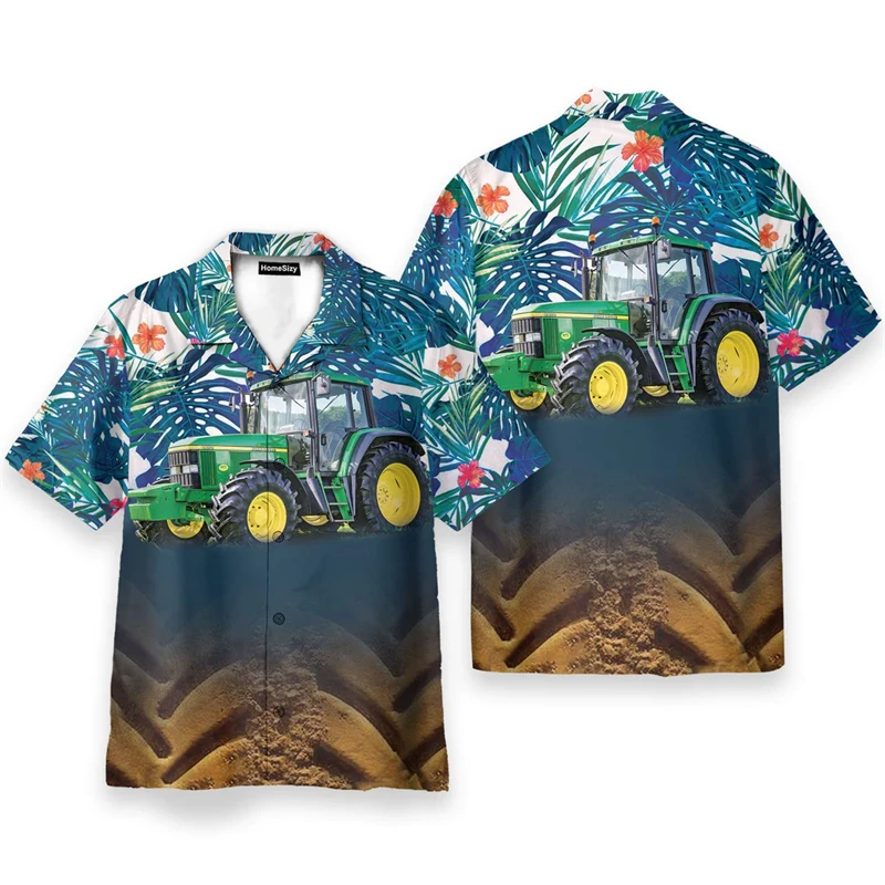

Men's Shirts 3d Print Farm Truck Graphic Shirts Men Fashion Hawaiian Shirt Beach Blouses Short Sleeve Tops Vacation Lapel Shirt