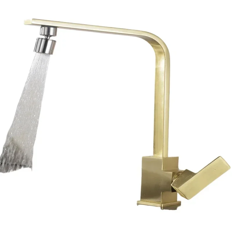 Kitchen Faucet Chrome Brushed Brass Deck Mounted 360° Rotating Swivel Tap Cold Hot Mixer Water Tap