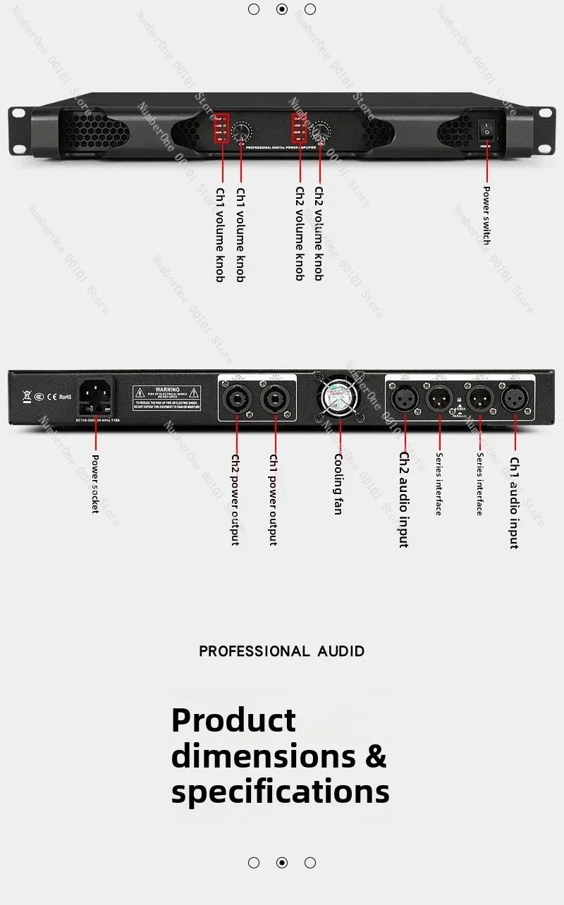 Professional Digital Amplifier Pure Post-Class Two-Channel Home Stage High-Power Amplifier