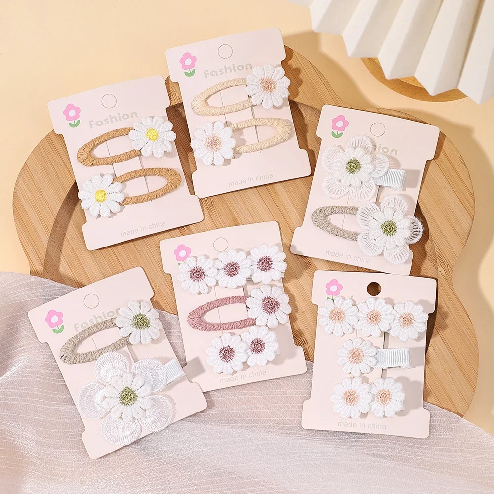 2Pcs Cute Baby Girl Hair Clips Daisy Flower Kids Hairpins Princess Barrette Child Hair Accessories Spring Korean Style Hairgrips