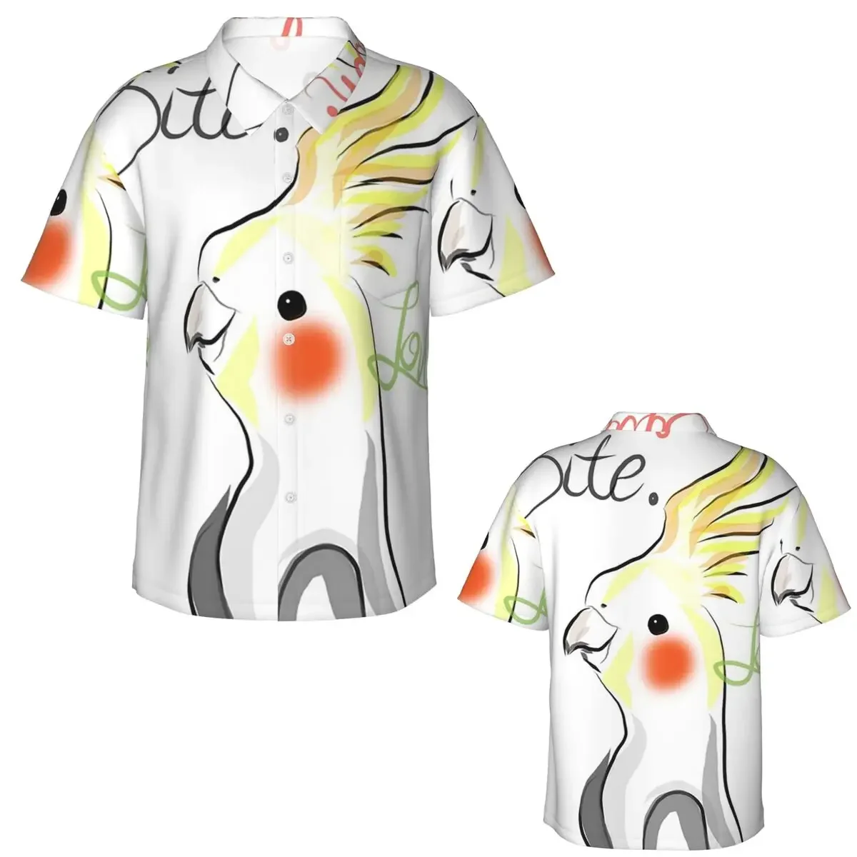 Cockatoo Cockatiel Parrot Squawk Bite Love Hawaiian Shirts Fashion Men Short Sleeve Shirt for Summer Beach Men's Lapel Tops
