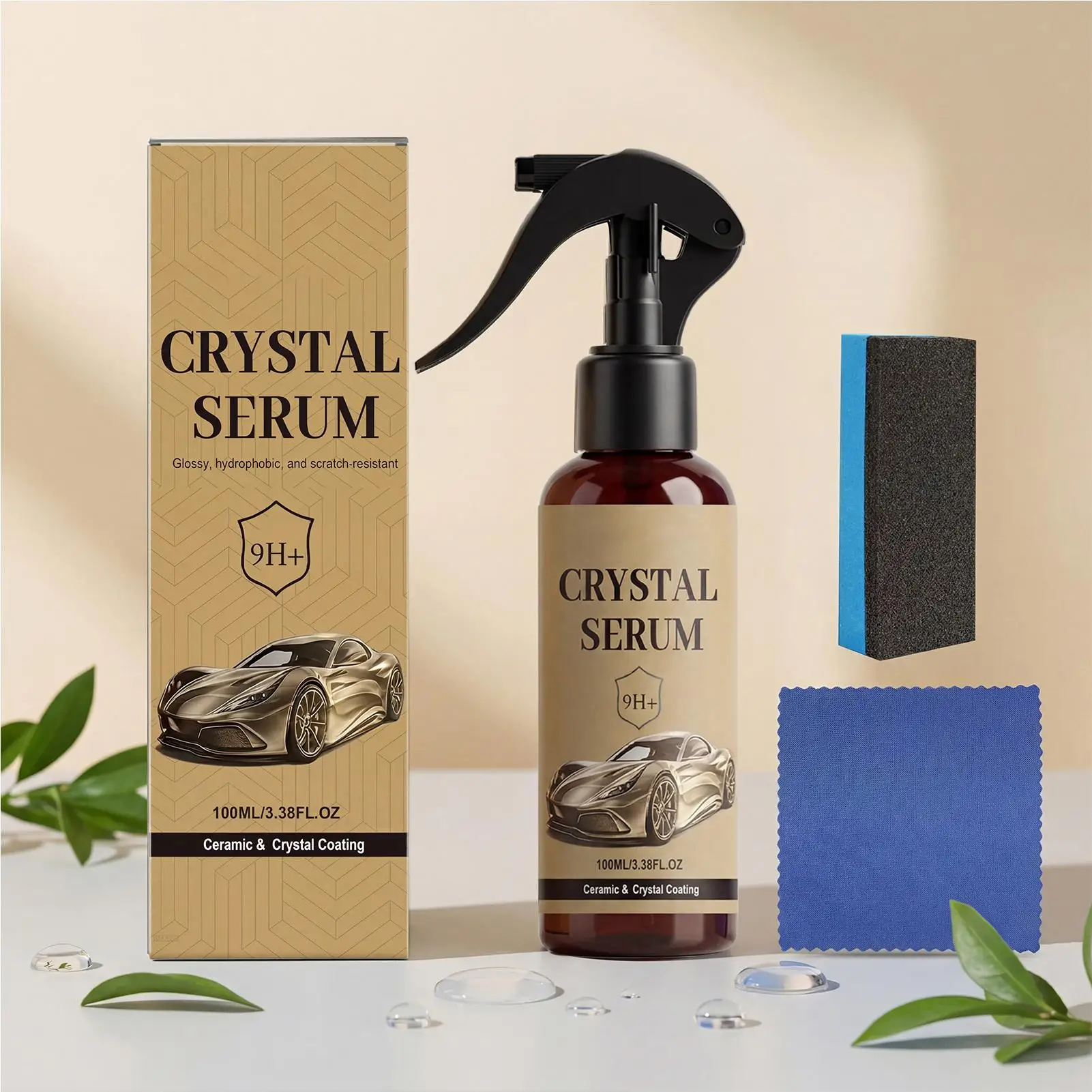 Spray de revestimiento cerámico para coche 9H Pro 100ml, agente de protección de pintura para coche con esponja y toalla para el cuidado y brillo de la pintura del automóvil.