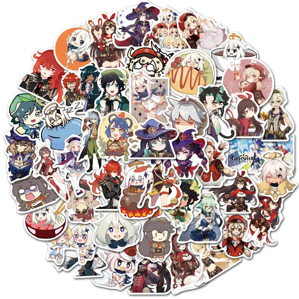 10/30/50PCS New DIY Genshin Impact Cartoon Personality Creative Computer Helmet CarChair Decoration Waterproof Sticker Wholesale