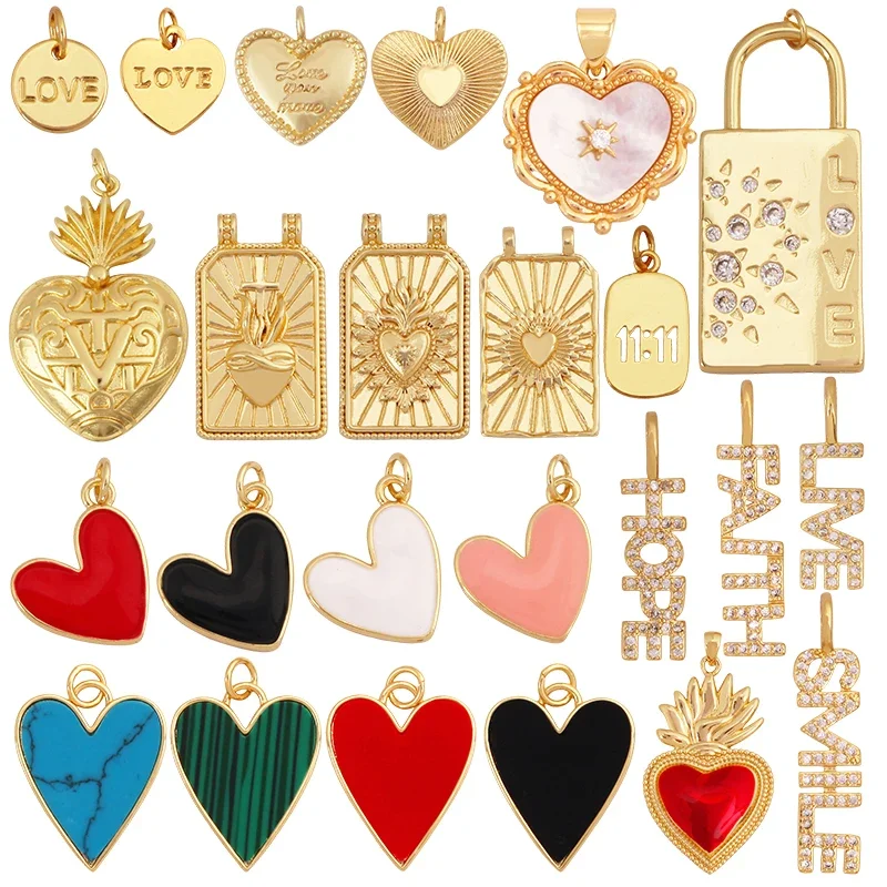 New Trendy Rainbow Zircon Shell Love Heart Charm Pendant,Creative Lock Letter Real 18K Gold Plated Jewelry Findings Supplies S19
