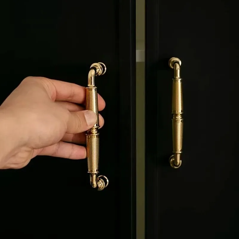 Bright Gold Wardrobe Shoe Cabinet Drawer Brass Grid Pattern Pulls French Antique Cabinet Door Handles Hardware Furniture Handle