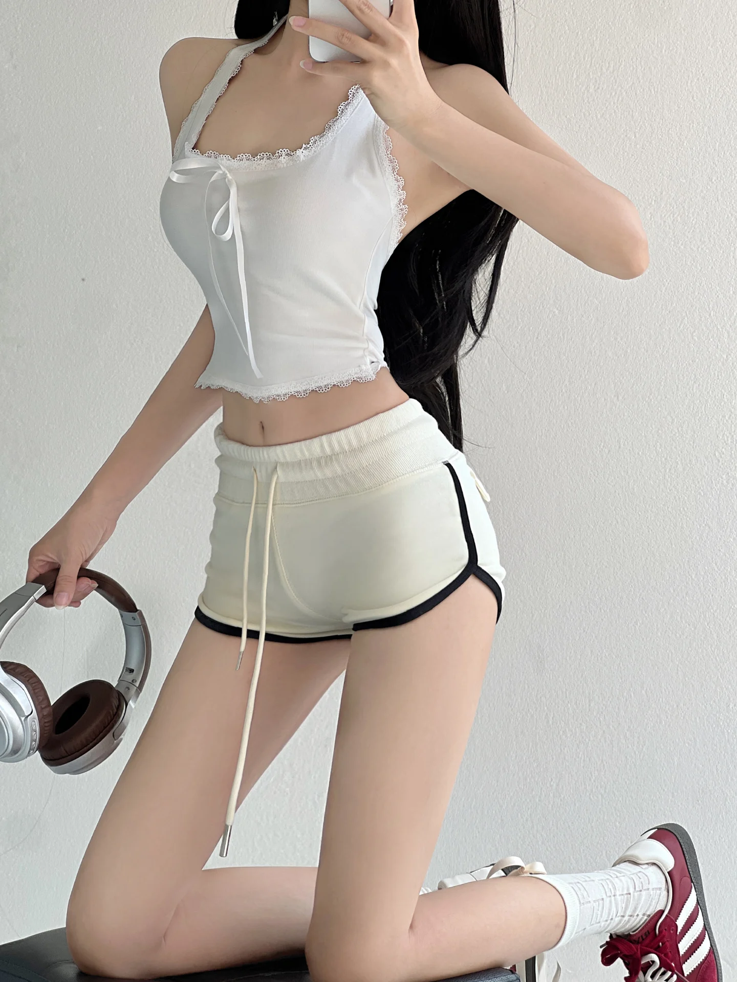 منخفضة الخصر اللون Blo الرياضة orts المرأة الصيف عارضة السراويل الساخنة Dstring الشارع Sle التخسيس مستقيم الساق السراويل #1