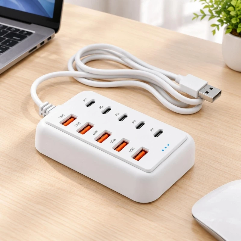 10 Ports USB hub 5USB+5PD Power Charging Station Multi Port PD Fast Charging Wall Chargers Adapter With 1M Cable USB C Chargers