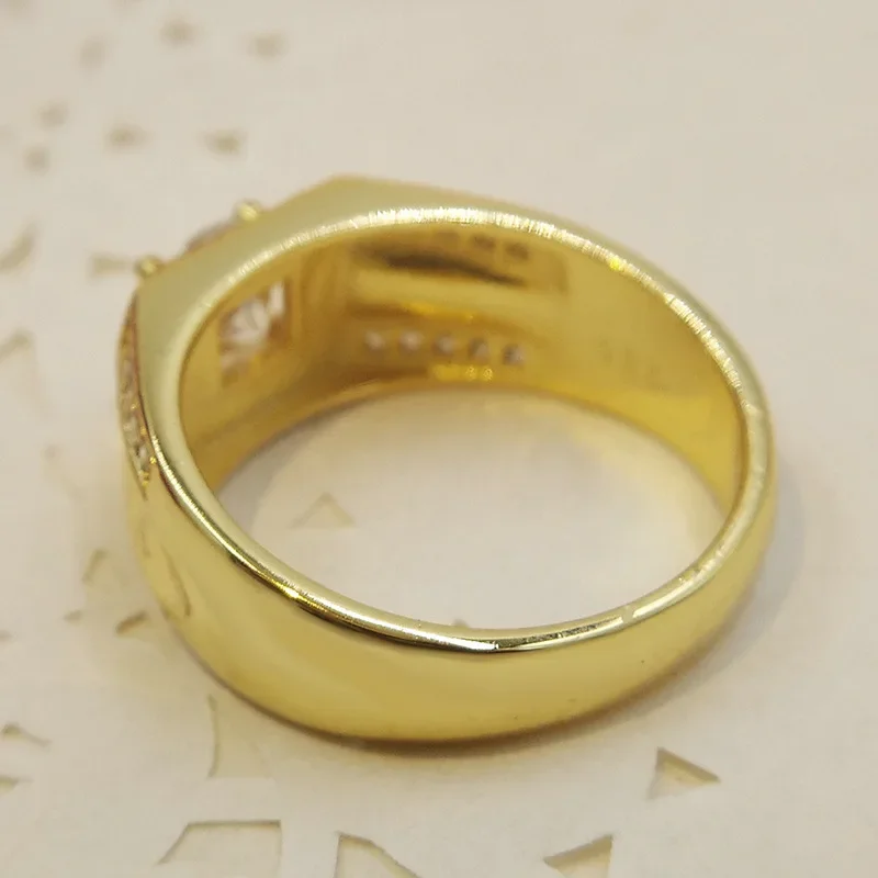 Size 7-12 Classic Gold-color Rhinestone Cubic Zirconia Men Ring Black Enamel Male 18 KRGP Finger Rings Best Selling