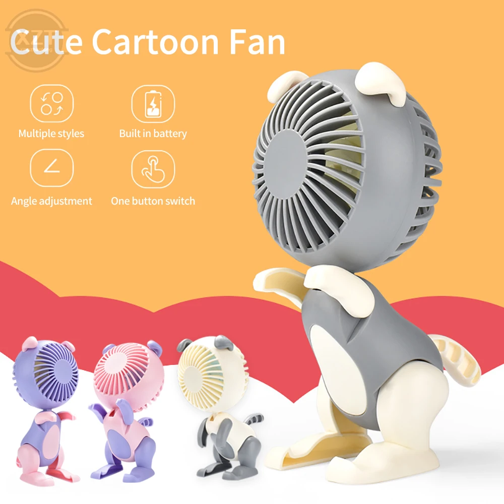 

Cartoon Puppy Shape Handheld Fan Rechargeable Electric Air Cooling Fan Three-speed Adjustable Fans with Mobile Phone Holder