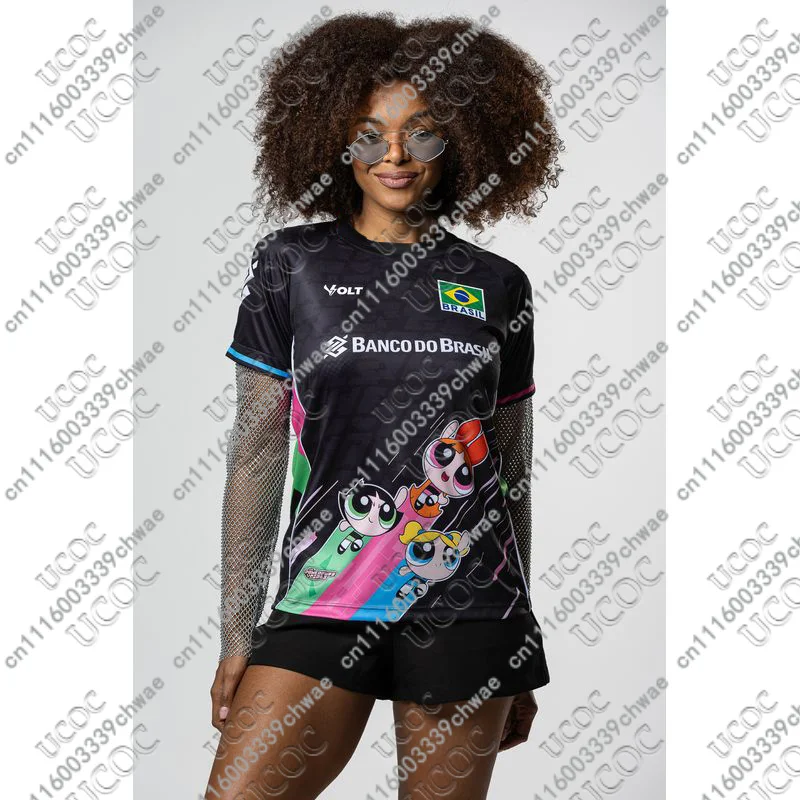 Cartoon Girls Print Brasil Volleyball Tee Y2K Oversized Short Sleeve Breathable Sports Jersey Summer Fashion Tops for Women