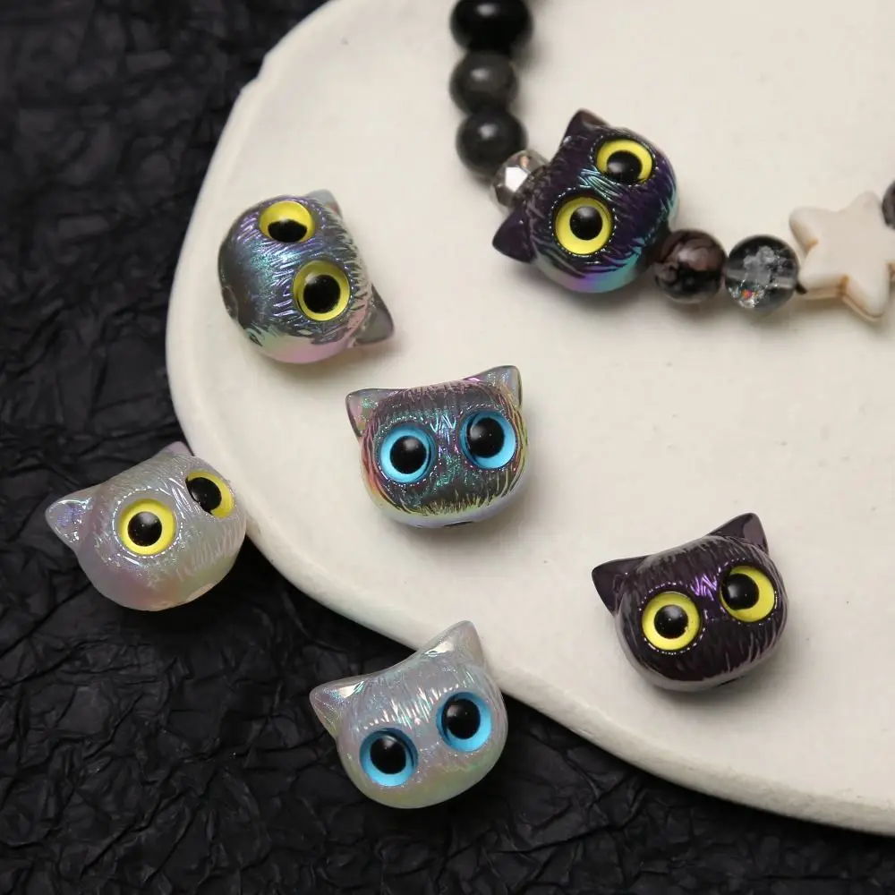 3pcs/Bag Acrylic Big Eyed Cat Beads DIY Accessories DIY Crafts Loose Spacer Beads Cartoon Design Handmade Bracelet Material