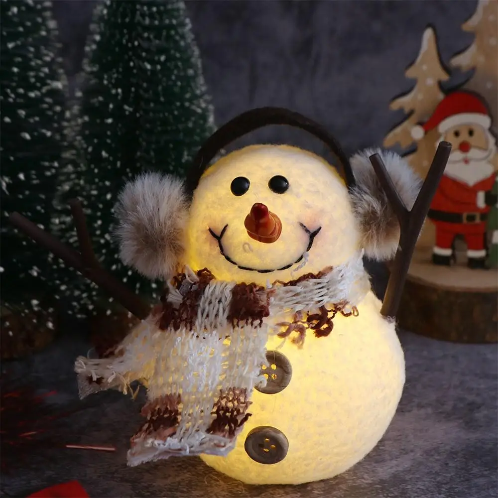 

Plaid Stripe Scarf Snowman Elk Glowing Toy Glowing Illuminated Christmas Snowman Doll With Lights Santa Claus