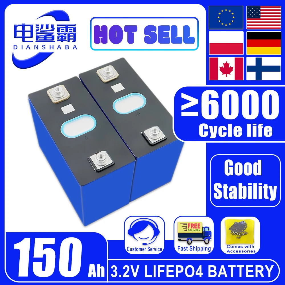 

New Battery no tax 3.2V 150Ah 6000 Cycle life Suitable Car travel Solar Batteries Rechargable Lithium Iron Phosphate Battery