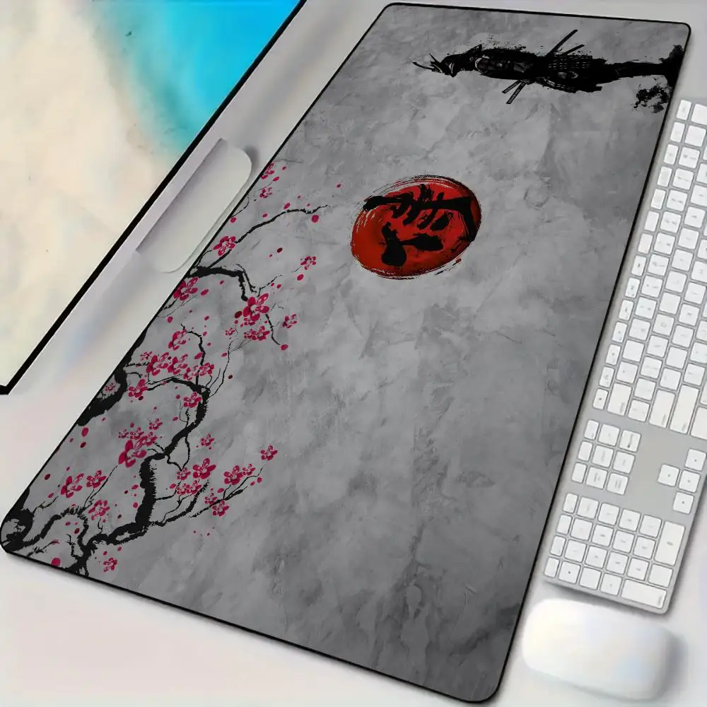 Cherry blossoms samurai large Mouse Pad Desk Mat with Stitched Edges non-Slip rubber base pc accessories Gaming mat mouse pads