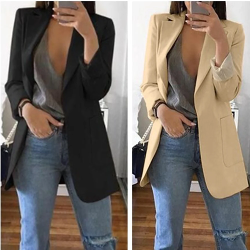 2024 Nuovo Stijl Moda Hot Met Pocket Vintage Vrouwen Ol Lange Mouwen Slim Fit Giacca casual Jas Lange Uitloper