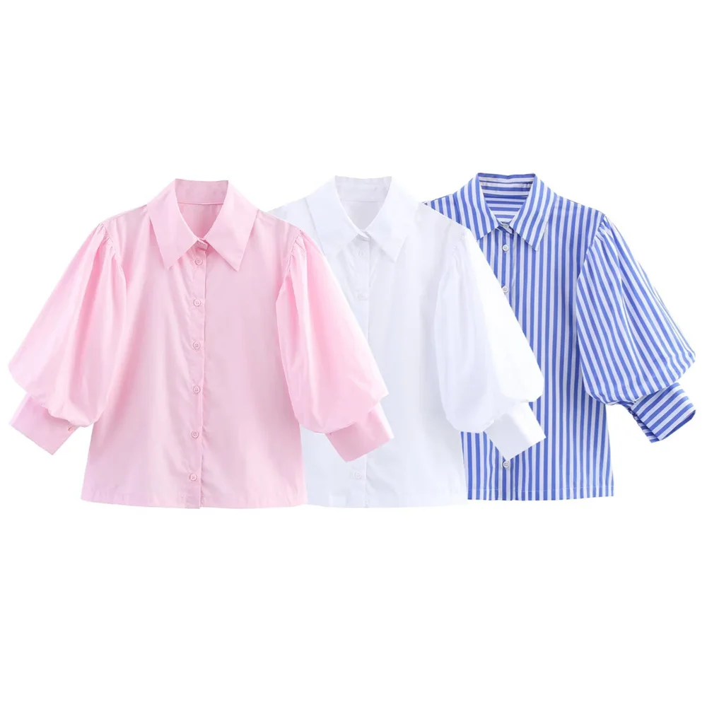 

UNIZERA women's shirts with lapels and buttons and bubble sleeves are new casual women's dresses in spring and summer.