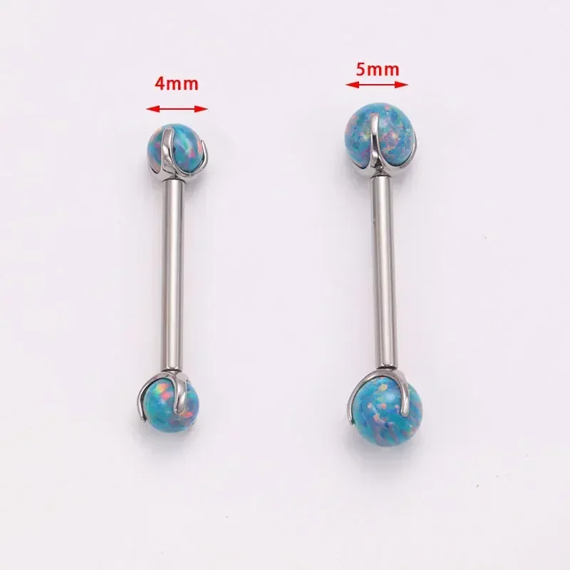 ASTM F136 Titanium Nipple Piercing 14G Internally Threaded Straight Barbell with Opal Tongue Ring Nipple Industrial Piercing