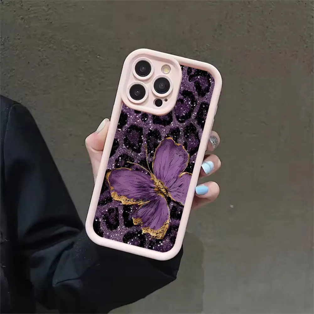 Funda de Silicona para iPhone 18 17 16 13 12 11 15 14 Pro Xs Max Mini 8 7 Plus XR 17e 16e X con Estampado de Mariposa y Leopardo, Antigolpes