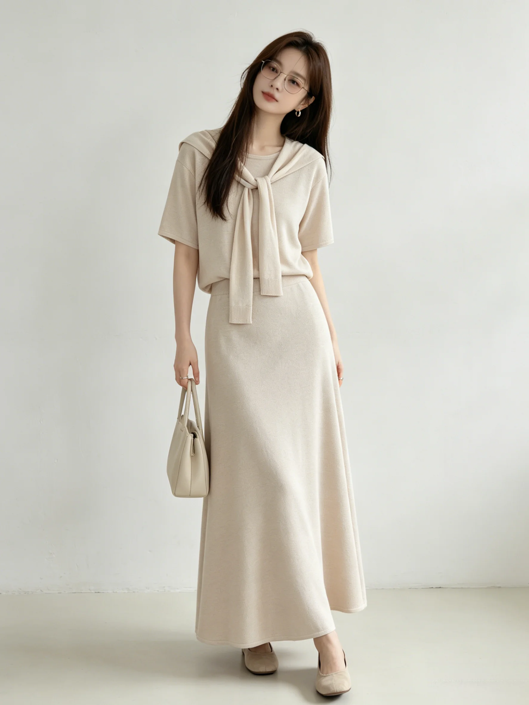 

2026 New Summer Trendy Anti-Aging Women's Two-Piece Set Short Sleeve T-Shirt High Waist Skirt Korean Style Lazy Fashion