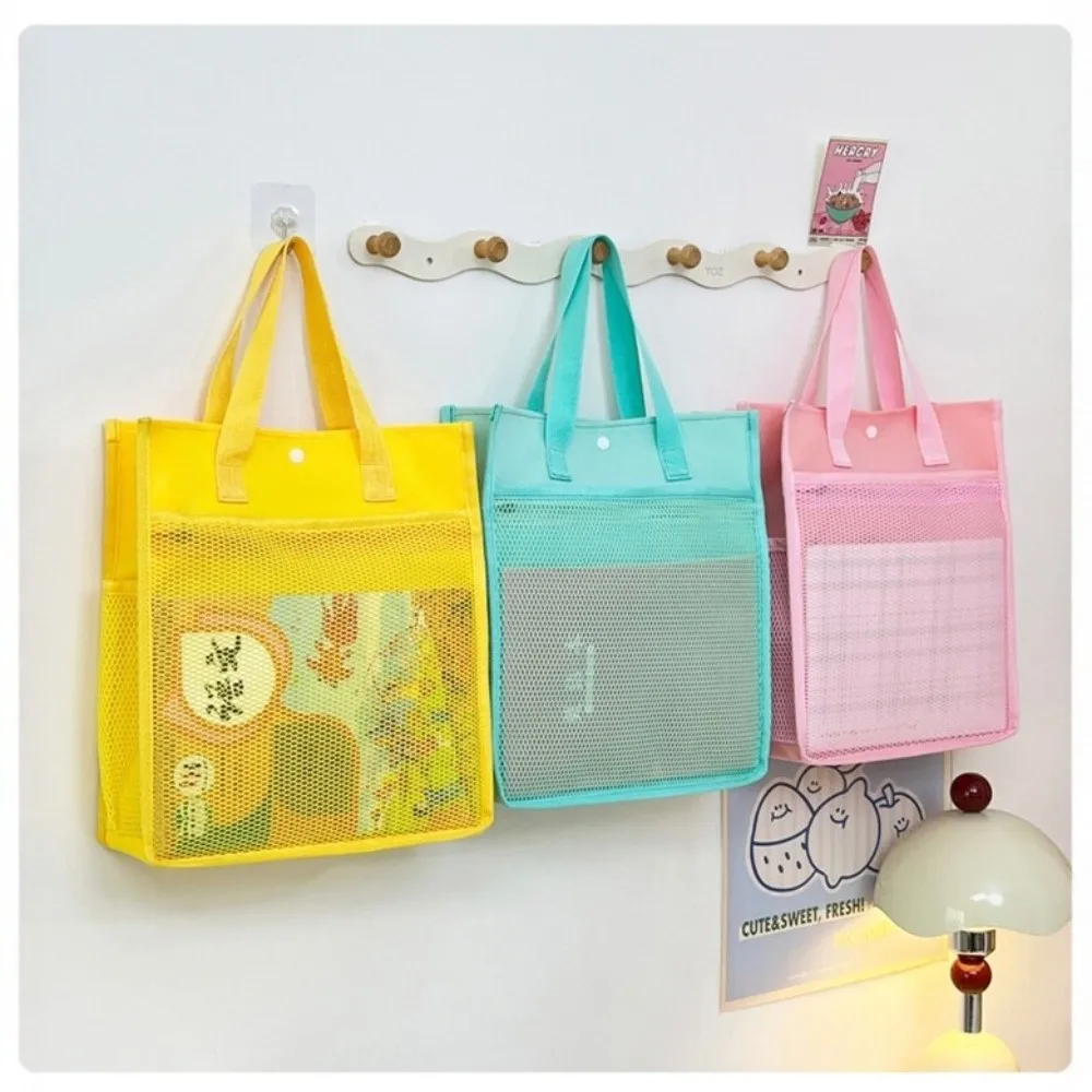 New Mesh Pocket Tote Bag Waterproof Nylon Large Capacity Student Document File Bag Lightweight Shoulder Bag Students